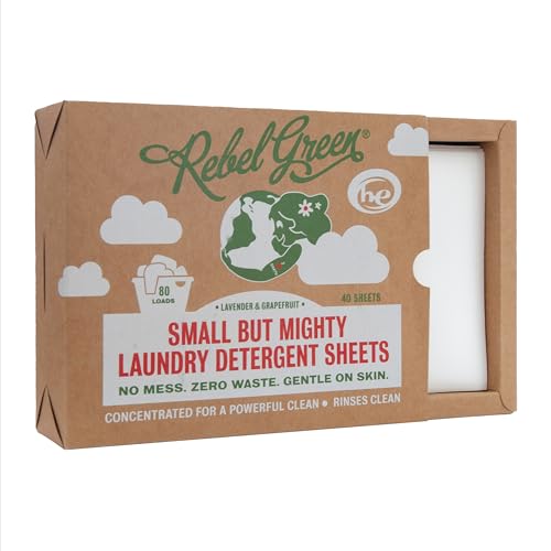 Rebel Green Small But Mighty Laundry Detergent Sheets - Zero Waste Laundry Solution - 40 Pre-Measured Washing Machine Sheets for 80 Loads, Lavender
