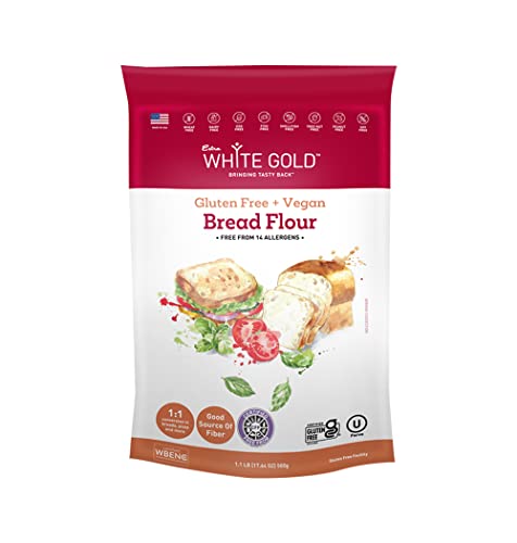 Extra White Gold Gluten Free Bread Flour Blend - Kosher, Vegan Recipe For Breads, Yeasted Pastries , Pizza, Focaccia - Wheat, Soy, Nut and Dairy Free - 1.1 Pound