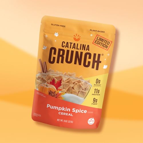 Catalina Crunch Protein Cereal | Sugar Free Breakfast Cereal with 11g of Protein | Gluten Free, Keto Friendly | Pumpkin Spice - 8 oz. Bag (Pack of 4)