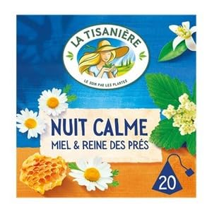 La Tisaniere Infusion Nuit Calme Miel et Reine des Pres 20 Sachets 30g (La Tisaniere Herbal Tea Nuit Calme with Honey 20 Sachets)
