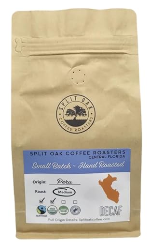 Delicious Organic Decaf Coffee Water Process Chemical-Free Medium Roasted Peru Coffee Whole Beans 12oz. Sweet Espresso Crema, Almond Notes. 99.9% Free