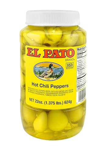 El Pato Hot Chili Peppers 22oz Pickled Yellow Chili Peppers 624g Kosher