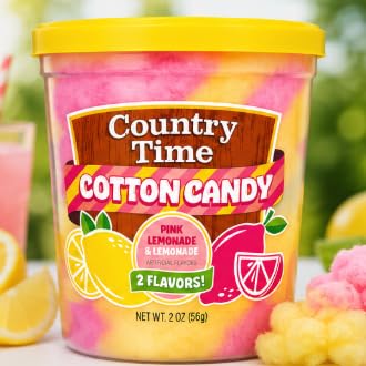 Country Time Lemonade Cotton Candy by Swirlee Pop - Gourmet Pink Lemonade & Classic Lemonade Flavor Spun Sugar Candy Tubs, 2 Count - Fluffy Summer