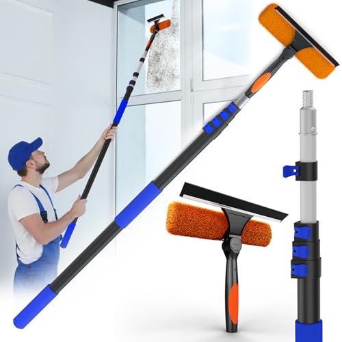 SKGPOLE 26FT Reach Window Squeegee for Window Cleaning Kit with 5-20 Foot Telescoping Extension Pole, 2 in 1 Window Squeegee, Cobweb Duster, Dust Kit