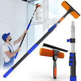 SKGPOLE 26FT Reach Window Squeegee for Window Cleaning Kit with 5-20 Foot Telescoping Extension Pole, 2 in 1 Window Squeegee, Cobweb Duster, Dust Kit