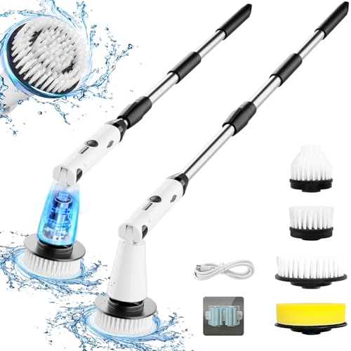 Electric Spin Scrubber, Bathroom Cleaner, Power Shower Cleaning Brush with Extendable Handle & 4 Brush Heads, Shower Scrubber for Bathtub Tile Grout