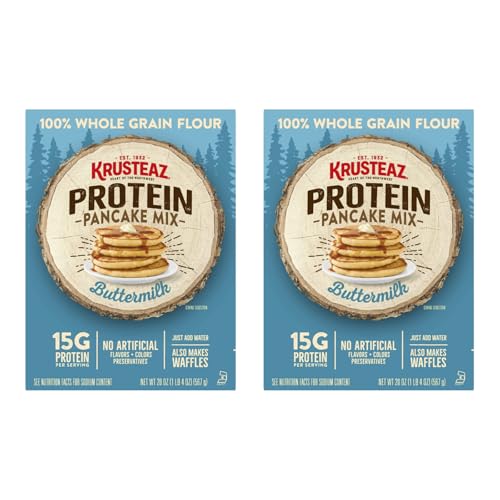 Krusteaz Protein Pancake Mix, Buttermilk Pancake Mix, 100% Whole Grain Flour & 15g of Protein Per Serving, Also Makes Waffles, Just Add Water 20 Ounce (Pack of 2)