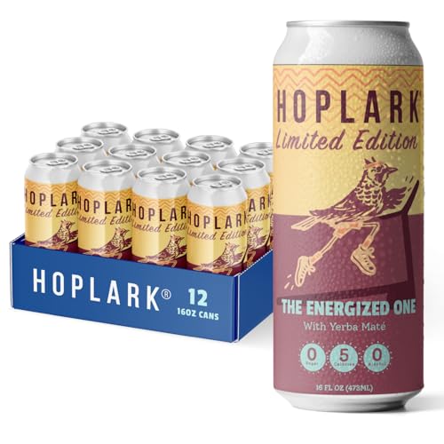 Hoplark HopTea - THE ENERGIZED ONE (w/Yerba Mate), 16fl oz Tall Cans (Pack of 12) - Unsweetened - Antioxidants - Polyphenols - Low Calorie - Contains