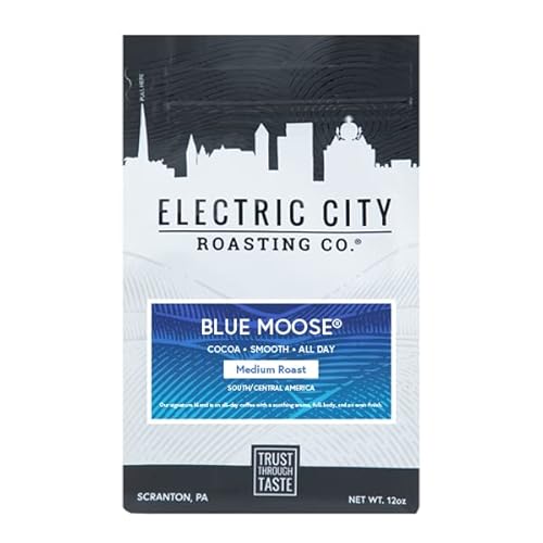 Electric City Roasting Company - Medium Roast Whole Bean Coffee, Blue Moose, Carefully Sourced Specialty Coffee from South America, 12 Ounce Bag