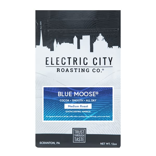 Electric City Roasting Company - Medium Roast Whole Bean Coffee, Blue Moose, Carefully Sourced Specialty Coffee from South America, 12 Ounce Bag