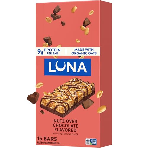 LUNA Bar - Nutz Over Chocolate Flavor - Gluten-Free - Non-GMO - 7-9g Protein - Made with Organic Oats - Low Glycemic - Whole Nutrition Snack Bars