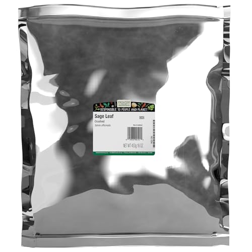 Frontier Co-op Sage Leaf, Crushed, Kosher | 1 lb. Bulk Bag | Salvia officinalis L.