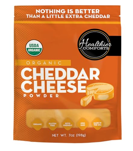 Healthier Comforts Organic Cheddar Cheese Powder | Gluten Free, Keto-Friendly, Non-GMO, Antibiotic & Hormone Free | Perfect for Popcorn Seasoning, Mac