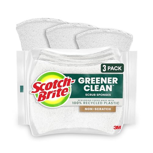 Scotch-Brite Greener Clean Non-Scratch Scrub Sponge, Sponge for Washing Dishes, Cleaning Kitchen, Superior Performance and Made with Sustainable