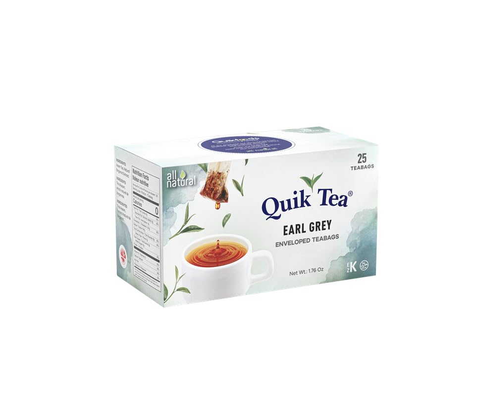 QuikTea Earl Grey Black Tea - 25 Count - All Natural, Preservative Free - Natural Bergamot Flavor, Premium Assam Black Tea - Easy To Brew, Kosher