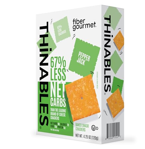 Fiber Gourmet Pepper Jack Thinables Baked Cheese Crackers - Healthy Keto Crackers with 13g Fiber, 5g Protein, 70 Calories, 6g Net Carbs - Kosher Made