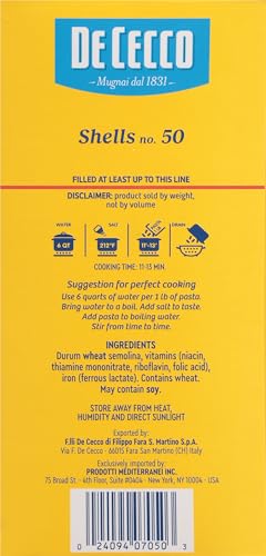 De Cecco Semolina Pasta, Shells No.50, 1 Pound (Pack of 12)