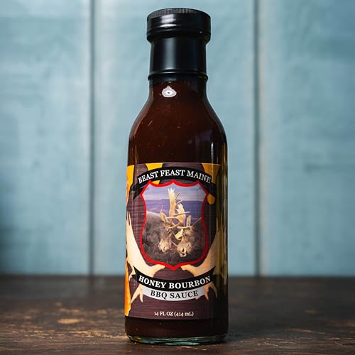Honey Bourbon BBQ Sauce, Beast Feast Maine, Sweet and Smokey Flavor, Made with Tomato Paste, Apple Cider Vinegar, Molasses, Bourbon and Organic Cane