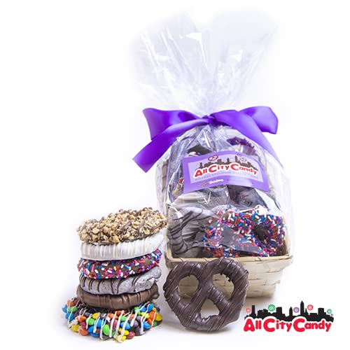 Delectable Dozen Gourmet Chocolate Covered Pretzels Gift Basket from All City Candy Hand Dipped Small Batch Treats