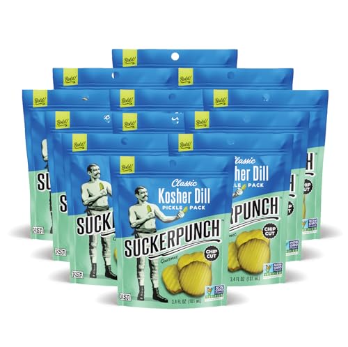 SuckerPunch Pickles in a Pouch, Gluten Free, Kosher, Sugar Free, Low Calorie, Keto, Vegan, Non-GMO, Ready to Eat, On-the-Go, 3.4 Oz Single Serve