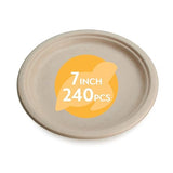 100% Compostable Disposable Paper Plates Bulk [7" 240 Pack], Bamboo Plates, Eco Friendly, Biodegradable, Sturdy Small Dessert Party Plates