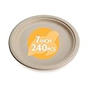 100% Compostable Disposable Paper Plates Bulk [7" 240 Pack], Bamboo Plates, Eco Friendly, Biodegradable, Sturdy Small Dessert Party Plates