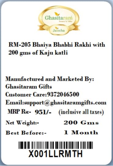 Ghasitaram Gifts Rakhis Online - Rakhi for Brother-RM-205 Bhaiya Bhabhi Rakhi with 200 GMS of Kaju katli