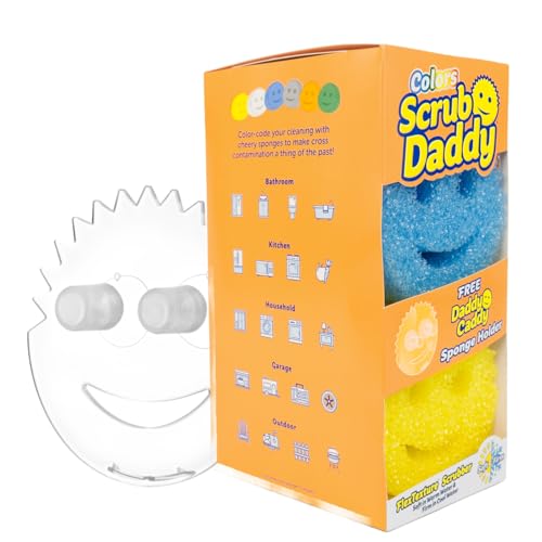 Scrub Daddy 6 Kitchen Sponges & 1 Daddy Caddy Dish Sponge Holder - BPA Free & Made with Polymer Foam - Stain & Odor Resistant, Scratch-Free