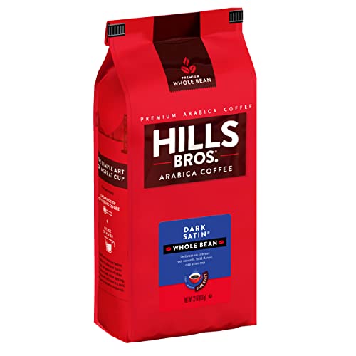 Hills Bros. Dark Satin Whole Bean Coffee - Rich and Bold Premium Arabica Coffee Beans - Orthodox Union Kosher - Dark Roast, Fresh Grind for Best Aroma