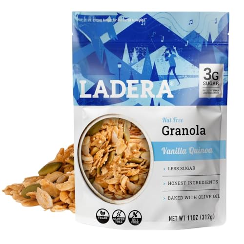 Ladera Vanilla Quinoa Granola - Nut Free Low Sugar Breakfast Cereal, Gluten Free & Vegan, Honest Ingredients, 11 OZ