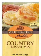 2 Southeastern Mills Country Biscuit Mix 6 oz Packages | 2 Southeastern Mills Peppered Gravy Mix 4.5 oz Packages | One 3.5 Inch Scalloped Biscuit