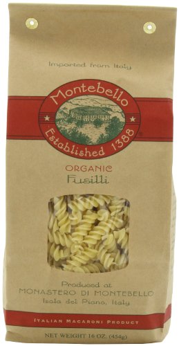 Montebello Organic Pasta, Fusili, 16-Ounce Bag (Pack of 5)