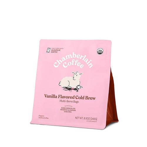Chamberlain Coffee Organic Vanilla Cold Brew Large Coffee Bags Medium Roast - Premeasured, Ready to Brew - Makes 4 Cups/Bag - Perfect for Iced Coffee
