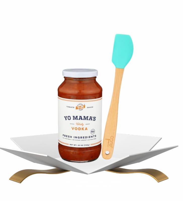 Yo Mamas Foods Sauce-Pasta Vodka Tomato 25 oz Bundle with Mini Spatula Utensil - Creamy pasta sauce made with tomatoes and herbs for cooking, dipping