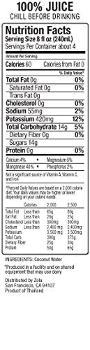 Zola 100% Natural Coconut Water, 1 Liter (Pack of 12)