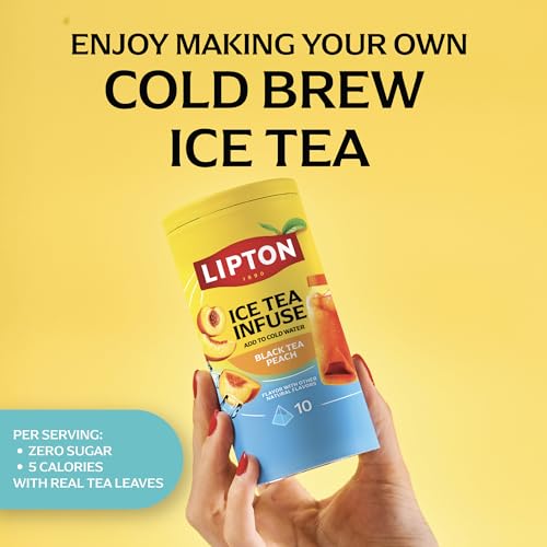 Lipton Ice Tea Infuse Black Tea Peach Cold Brew Tea Bags - 10 Count - Brews in Cold Water in Just 5 Minutes - Water Bottle Friendly for on-the-Go