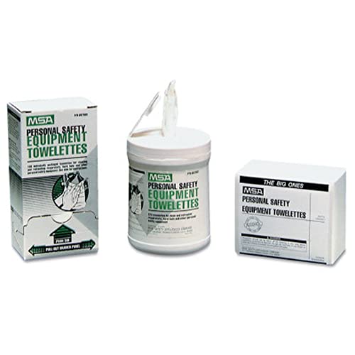 MSA 697383 Personal Safety Equipment Towelettes - Pack of 100 Wipes, Moist Towels for Work Gear, Disposable, Refreshes Tools, Accessories, & Other
