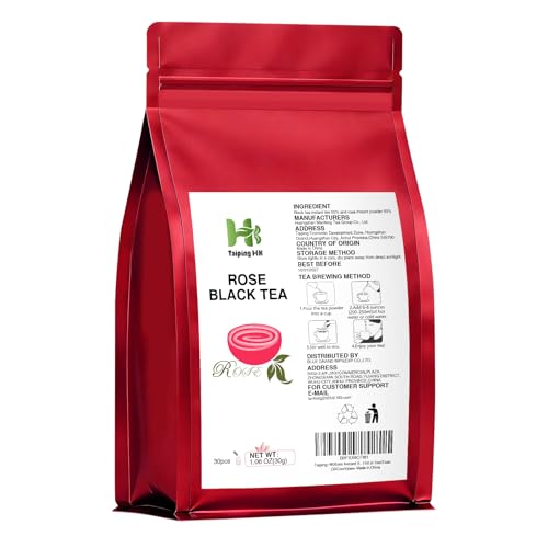 Taiping HK Rose Instant Black Tea Powder Classic-100% Tea Leaves 30 Single Serve Stick Packs Unsweetened No Additives On-the-Go for Travel, Work