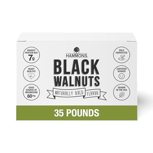 Hammons Fancy Large Black Walnuts -Wild Harvested - Non-GMO - Gluten-Free - High Protein - Keto Snack - Nuts for Cooking and Baking - 35Lb Box