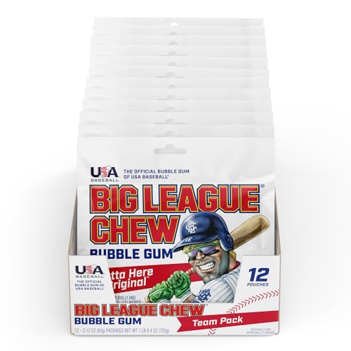 Big League Chew Outta Here Original Bubble Gum - Classic Ballpark Flavor | Perfect for Baseball Games, Teams, Concessions, Parties, and More | Pack