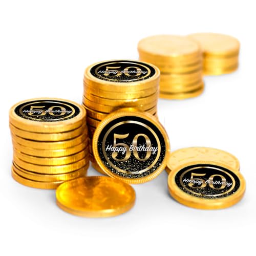80ct 50th Birthday Candy Party Favors Chocolate Coins (80 Count) - Gold Foil - By Just Candy