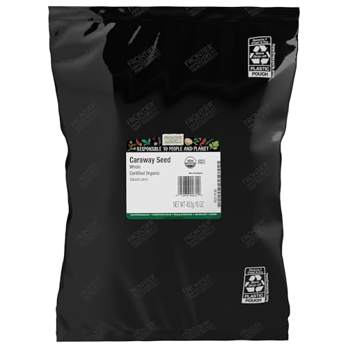 Frontier Co-op Whole Caraway Seed, 1lb Bulk Bag - Warm & Earthy Flavor - Organic Caraway Seeds for Bread, Cooking, Baking & Culinary Dishes, Kosher