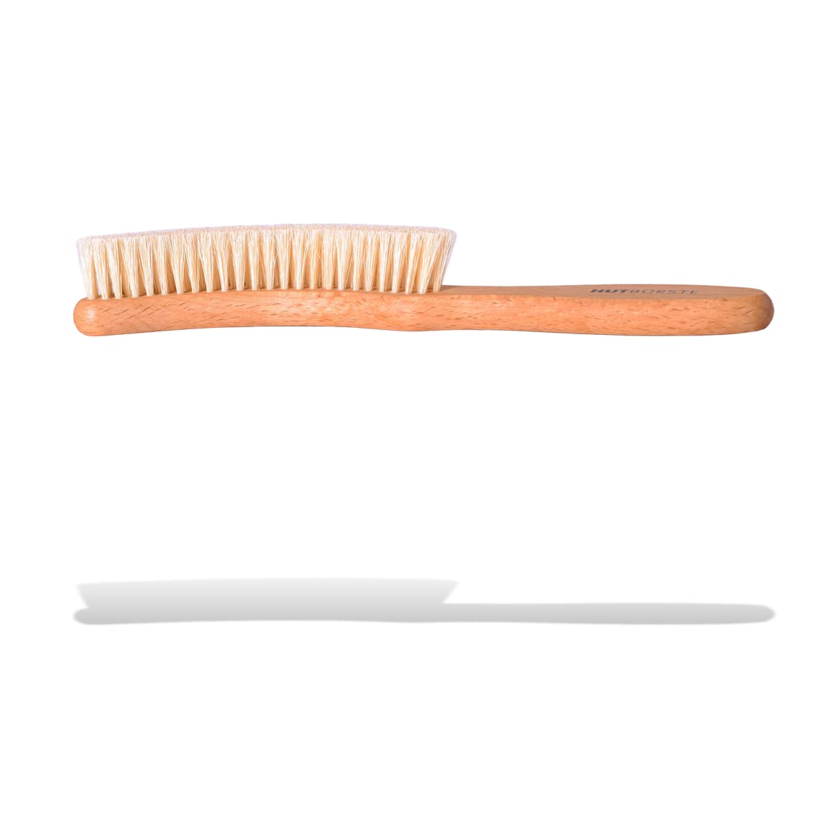 Valentino Garemi Hat Cleaning Brush - Genuine Boar Hair Bristles - Curved Wooden Handle - Removes Dust & Stains - Made in Germany (White Bristles)