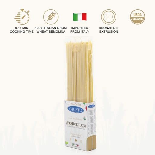 Giusto Sapore Imported Artisanal Vermicelloni Italian Pasta, Organic Bronze Drawn, 340G