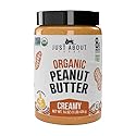 Just About Foods Organic & Keto Peanut Butter Creamy 1 lb Gluten-Free, No Sugar Added, No Palm Oil, Unsweetened Peanut Spread, USDA Organic & Non-GMO