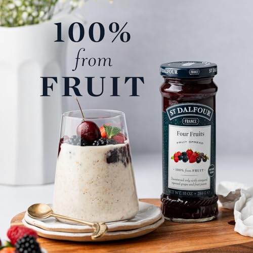 St. Dalfour Four Fruits Fruit Spread - 10oz - 100% from Fruit, No Artificial Ingredients, Non-GMO, No Cane Sugars, All Natural, Made in France
