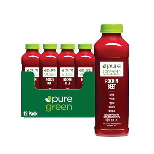 Pure Green Cold Pressed Juice - Rockin Beet - Fresh Functional Blend with Beet, Carrot, Apple, Lemon, Ginger - Natural, Gluten Free, Non-GMO, No