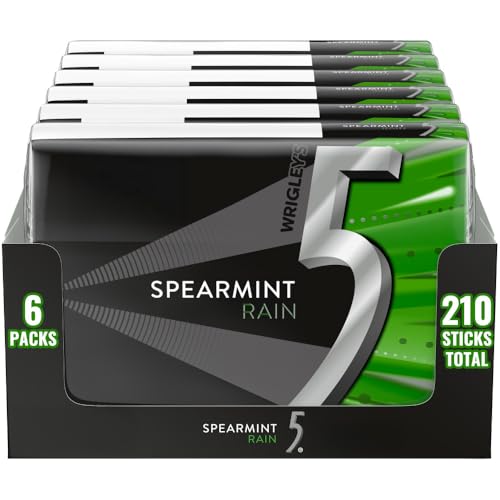 5 GUM Spearmint Rain Sugar Free Chewing Gum Refreshing Invigorating Minty Flavor Five Gum, 35 Stick Pack (6 Packs)