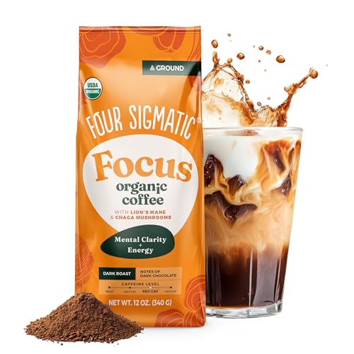 Four Sigmatic Organic Focus Mushroom Ground Coffee | Dark Roast, Organic Coffee with Lion's Mane & Chaga Mushroom for Mental Clarity & Energy Support