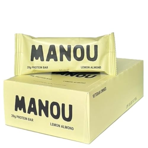 MANOU All Natural High Protein Bar, 20g Protein, 10g Prebiotic Fiber, No Added Sugar, Nothing Artificial (12 Count, Lemon Almond)